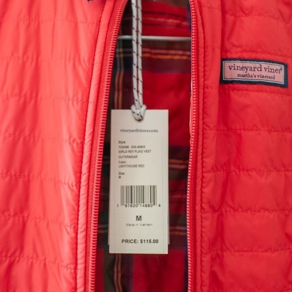 NWT Girls Vineyard Vines Red Vest Size Med Red/Plaid Reversible - Picture 2 of 6